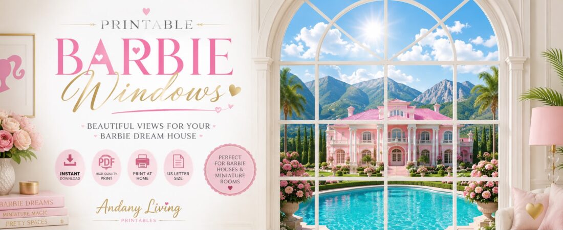 Printable Barbie Mansion Window – Elegant Dollhouse Window PDF (Letter Size)