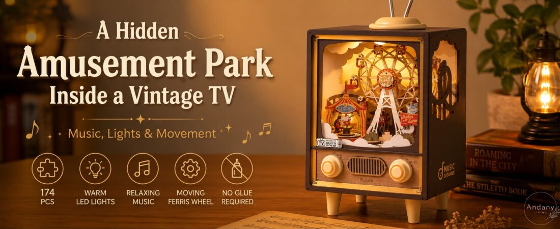 A Hidden Amusement Park Inside a Vintage TV | Rolife Sunset Carnival Music Box Kit