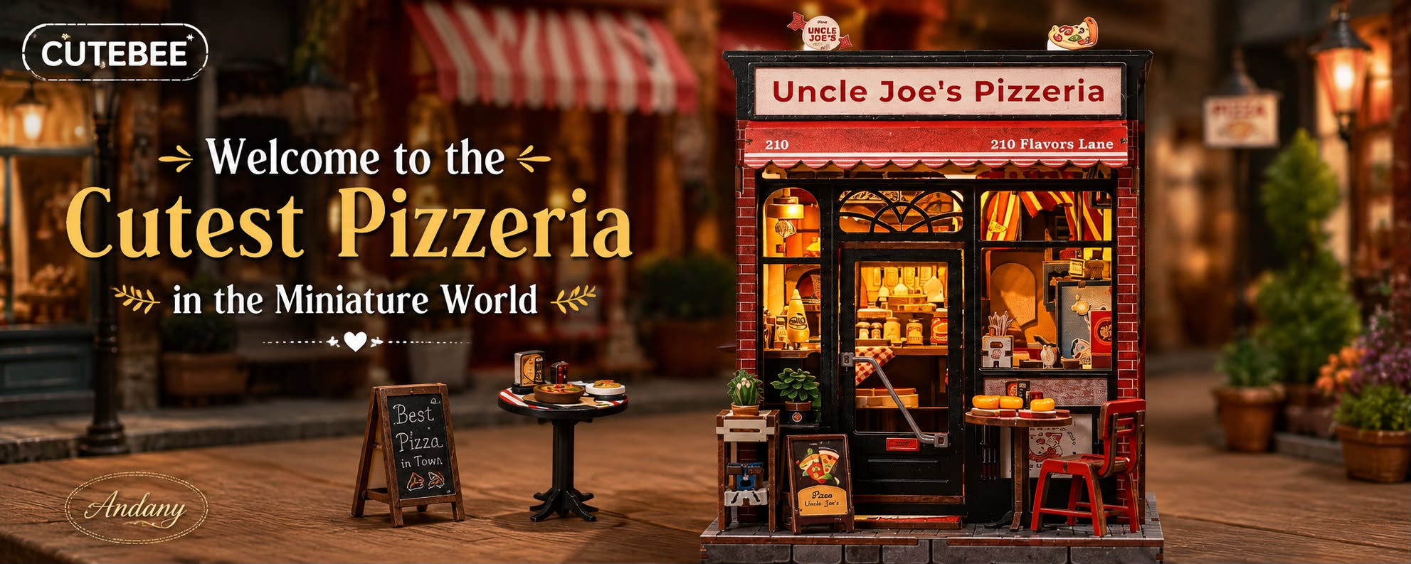 🍕 CUTEBEE Uncle Joe’s Pizzeria Miniature Book Nook Kit