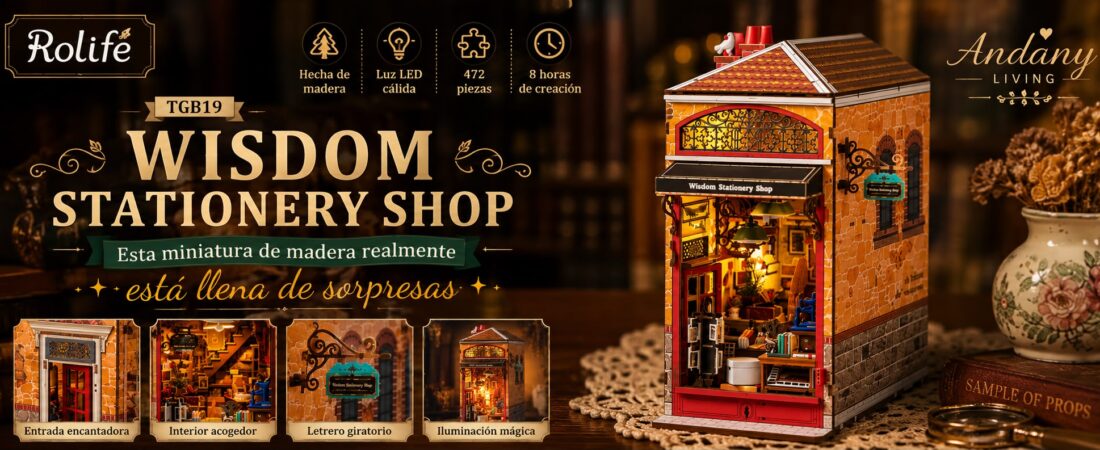 Rolife Wisdom Stationery Shop TGB19 | Wooden Miniature Book Nook with LED Lights